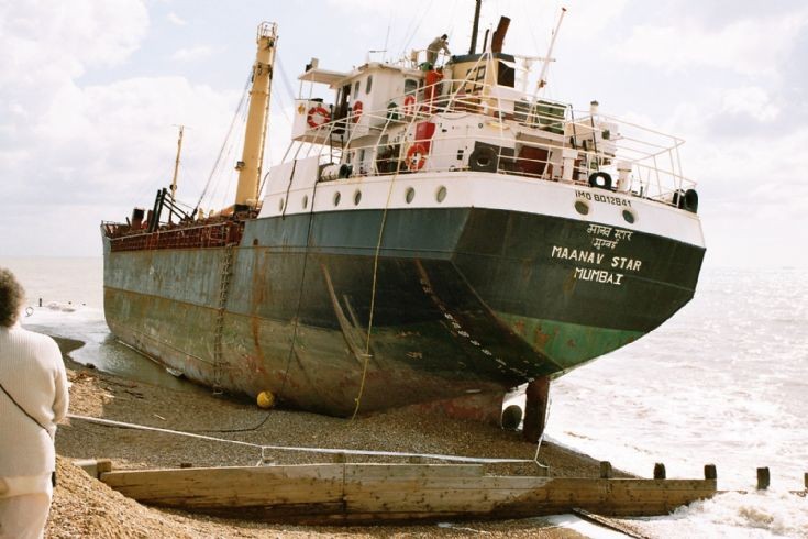 Close to a freighter... on the beach