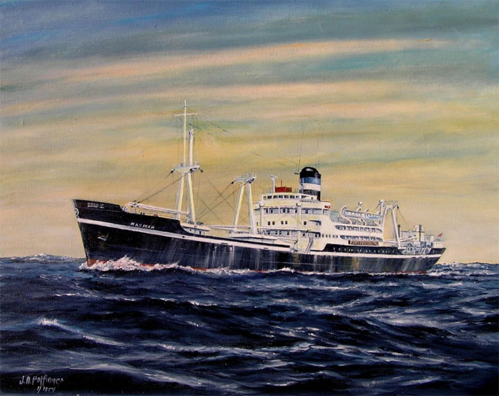 painting of Brocklebank Masirah, a happy ship