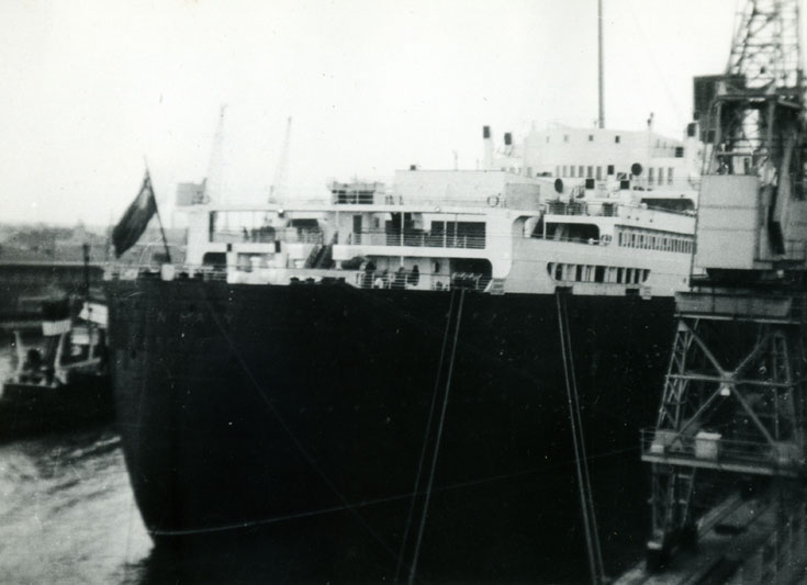 Aft of the passenger liner Queen Mary