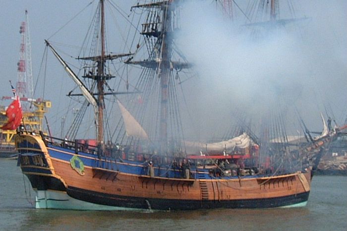 HM Bark Endeavour firing salute