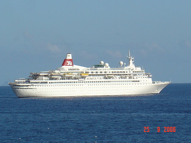 Cruise ship Boudicca leaving Madeira